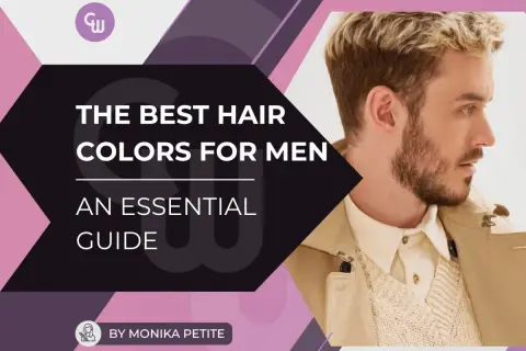 Mann mit blond gefärbten Haaren und Bart, im Profil, mit Text "The Best Hair Colors for Men".