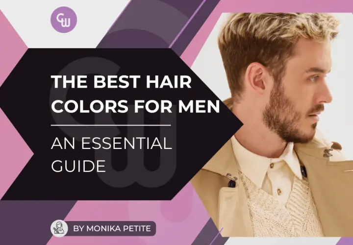 Mann mit blond gefärbten Haaren und Bart, im Profil, mit Text "The Best Hair Colors for Men".
