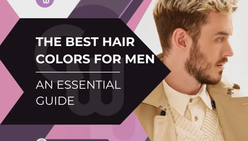 Mann mit blond gefärbten Haaren und Bart, im Profil, mit Text "The Best Hair Colors for Men".