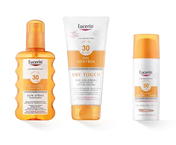 verschiedene Texturen von Sonnencreme auf der Haut Fluid Gel Creme